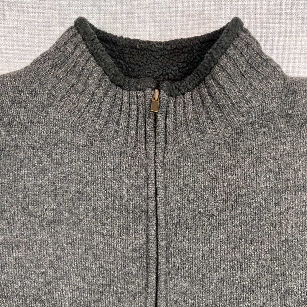 LL Bean Lambswool Zip Sweater Vest Men XL Gray Sherpa Lined Heritage Cabincore - Picture 2 of 8
